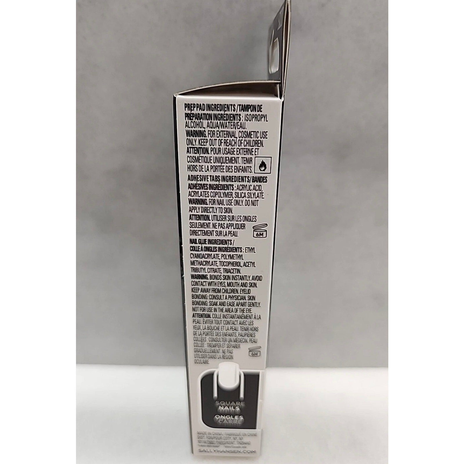Sally Hansen White Press On Nail ONE PACK of Square Shape w/ Tube Glue, 24 nails