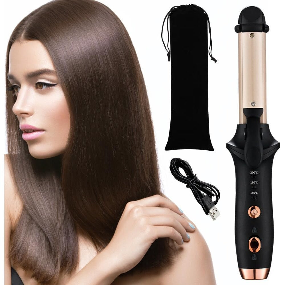 Cordless Ceramic Hair Straightener Curler Compact Portable Rechargeable Travel 