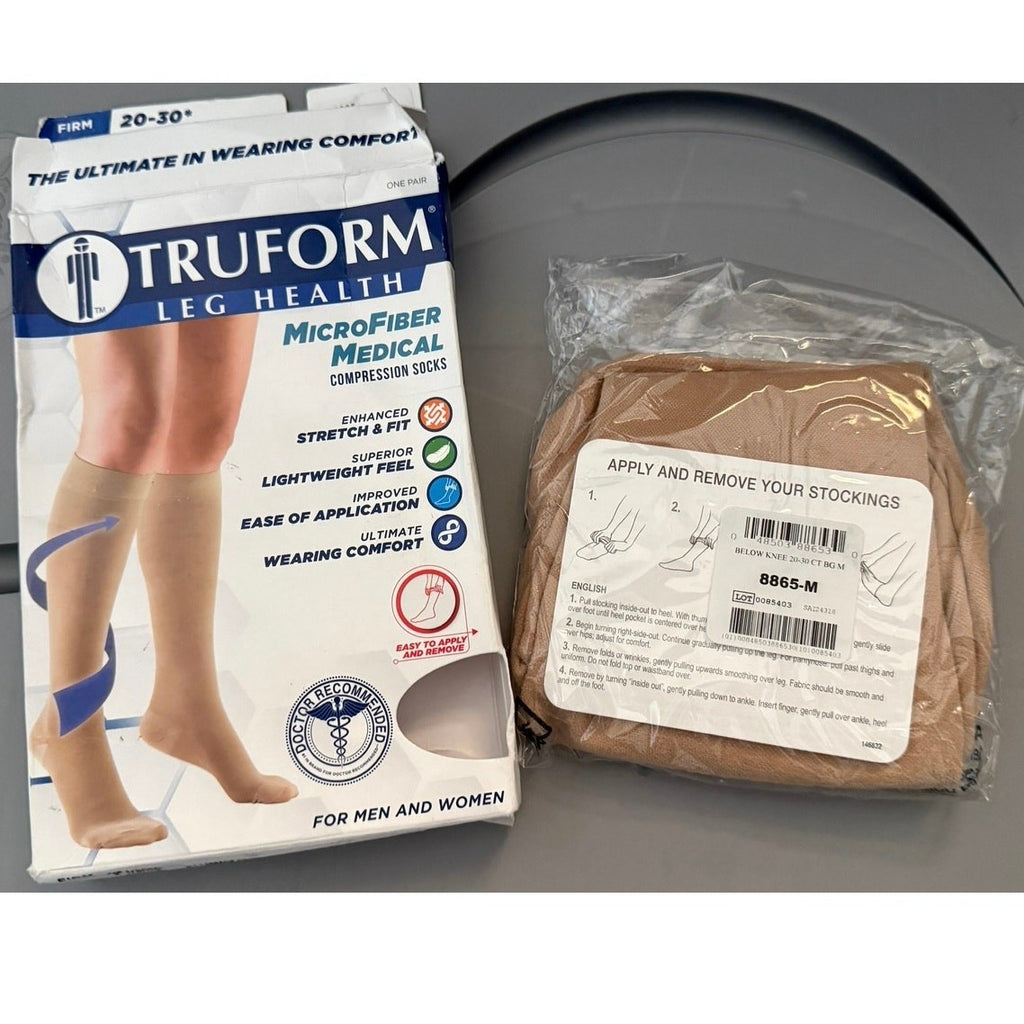 Truform 20-30 mmHg Compression Stockings Knee High Length Closed Toe Beige Sz M