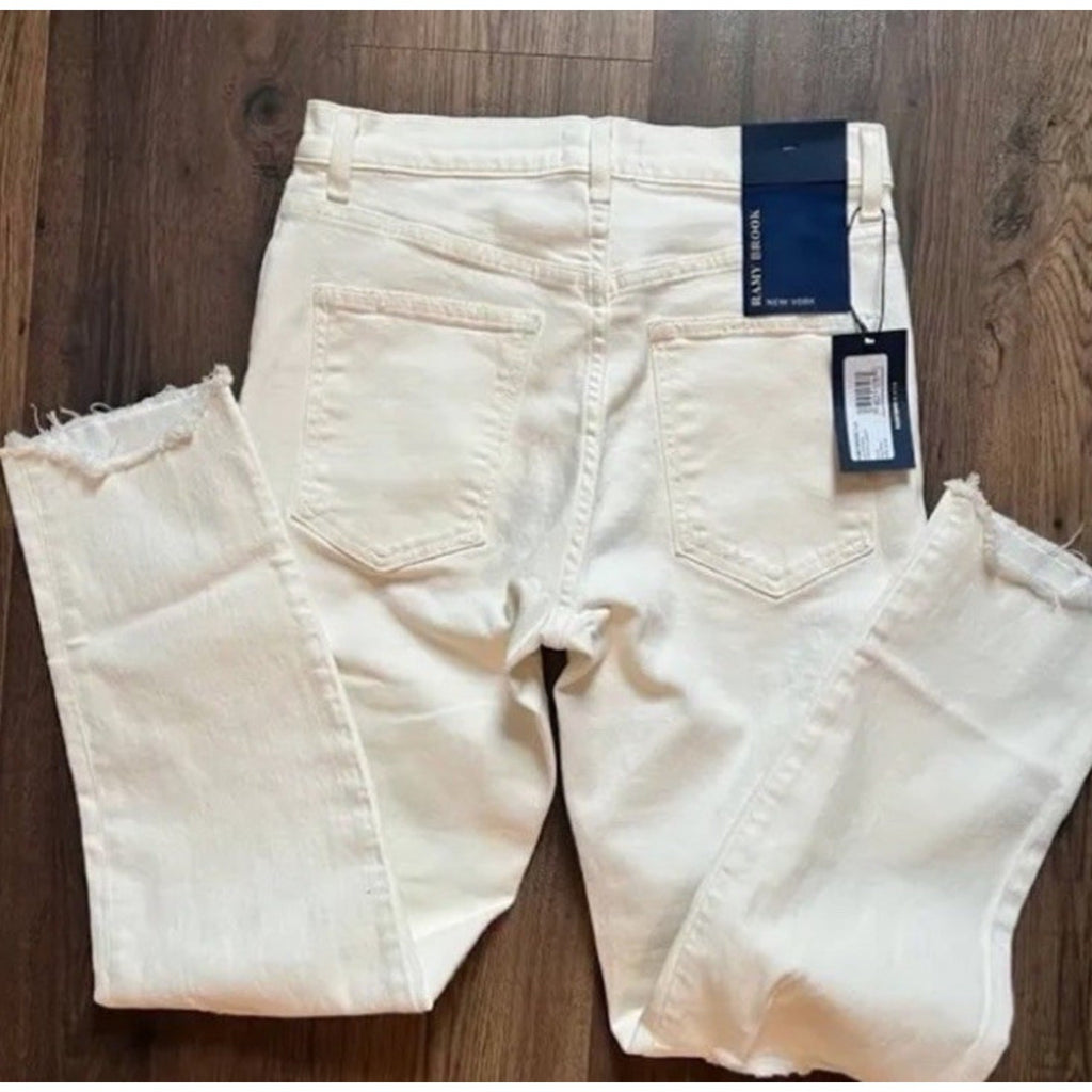 New Ramy Brook, Langley, Lightly Distressed Crop Jeans, Ivory Shark White, Sz 24
