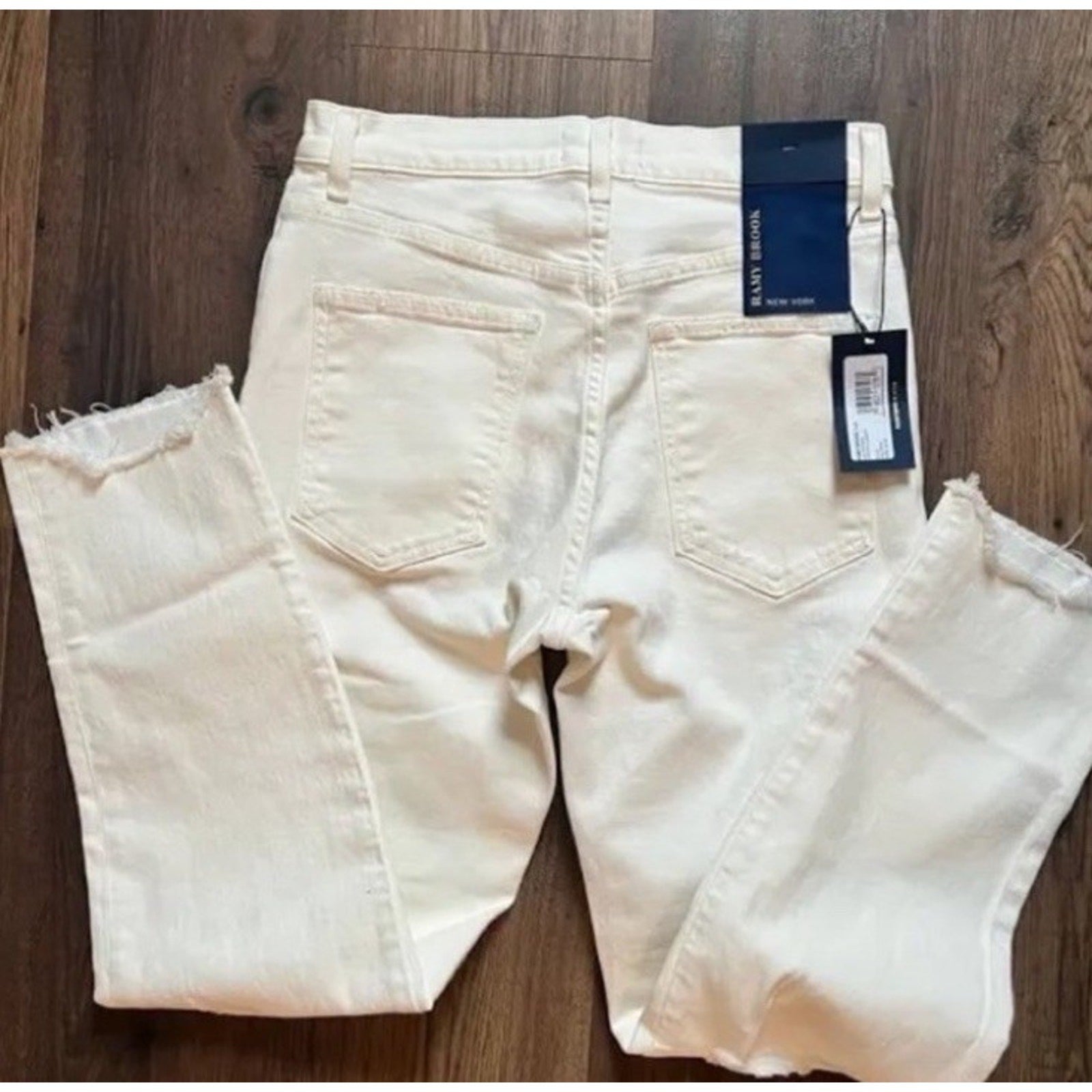 New Ramy Brook, Langley, Lightly Distressed Crop Jeans, Ivory Shark White, Sz 24