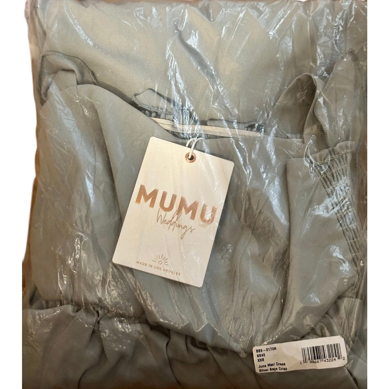 Show Me Your Mumu June Maxi Smocked V-Back Dress Silver Sage Crisp Size XXS NWT
