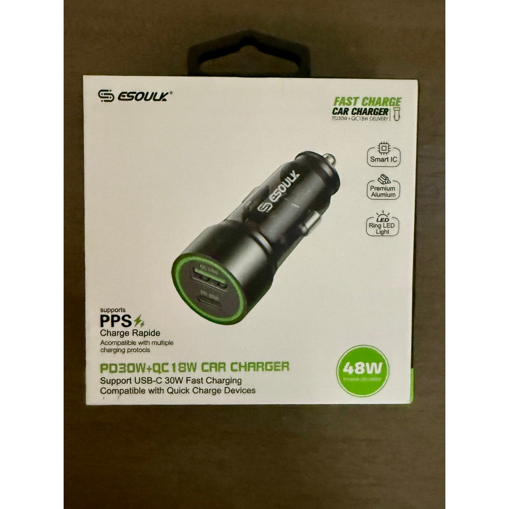 Esoulk 48W Car Charger – PD30W USB-C + QC18W Fast Charging Adapter