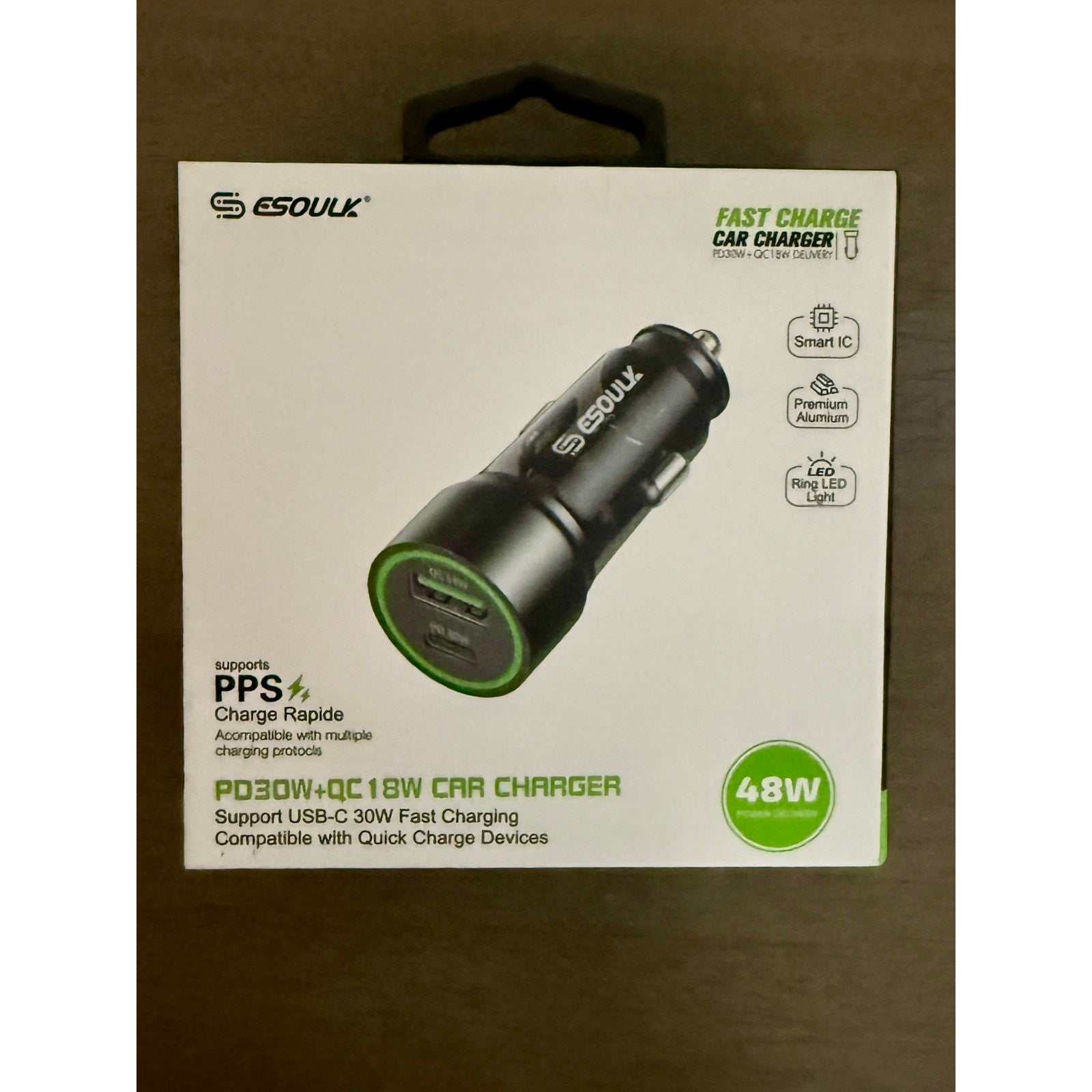 Esoulk 48W Car Charger – PD30W USB-C + QC18W Fast Charging Adapter