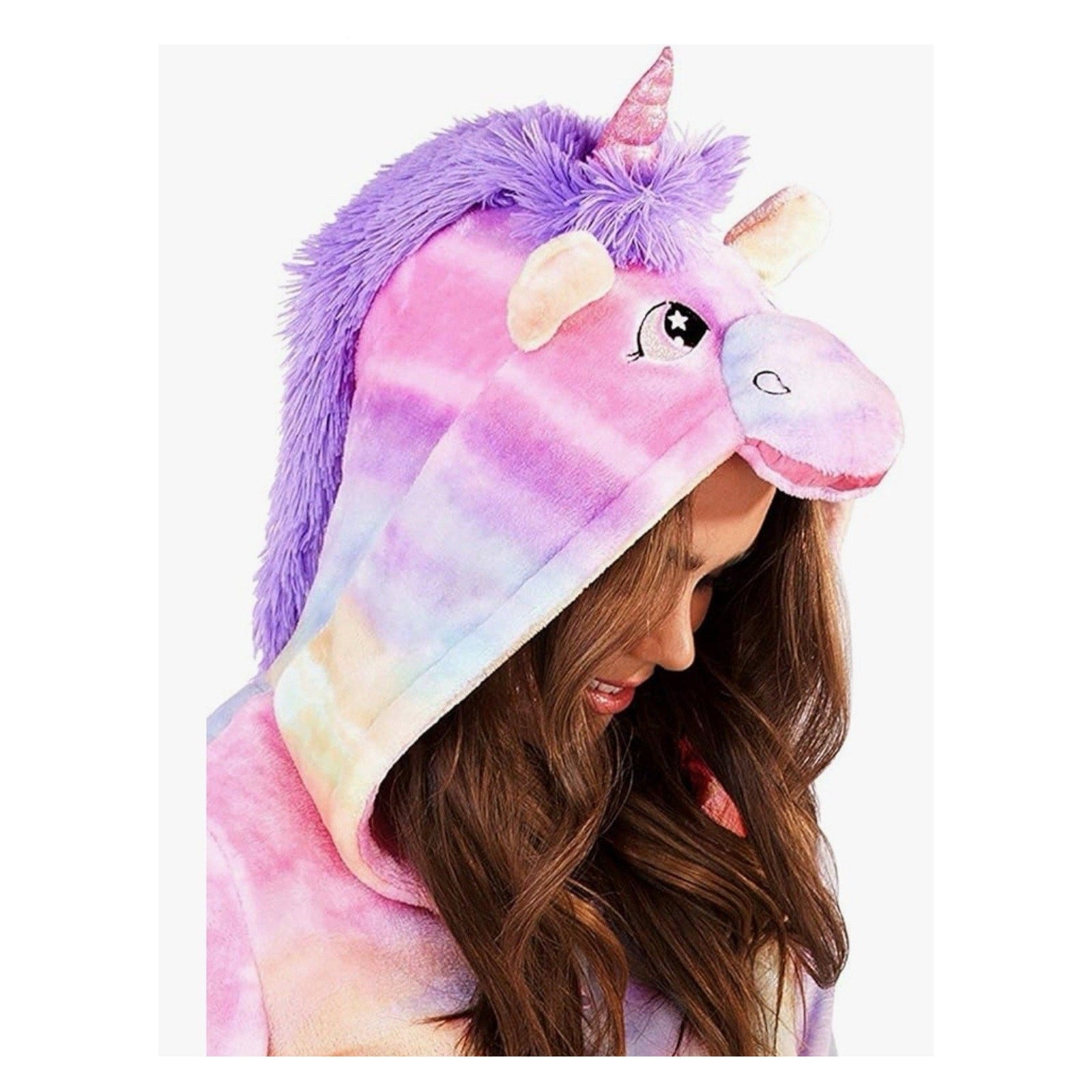 NWT Unicorn Hooded Lounge Sleepwear Costume Pajamas, Medium Pastel Rainbow Plush
