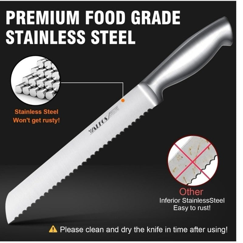 Walfos 8" Pro Premium Stainless Steel Ultra-Sharp Serrated Knife w/ Sheath NIB