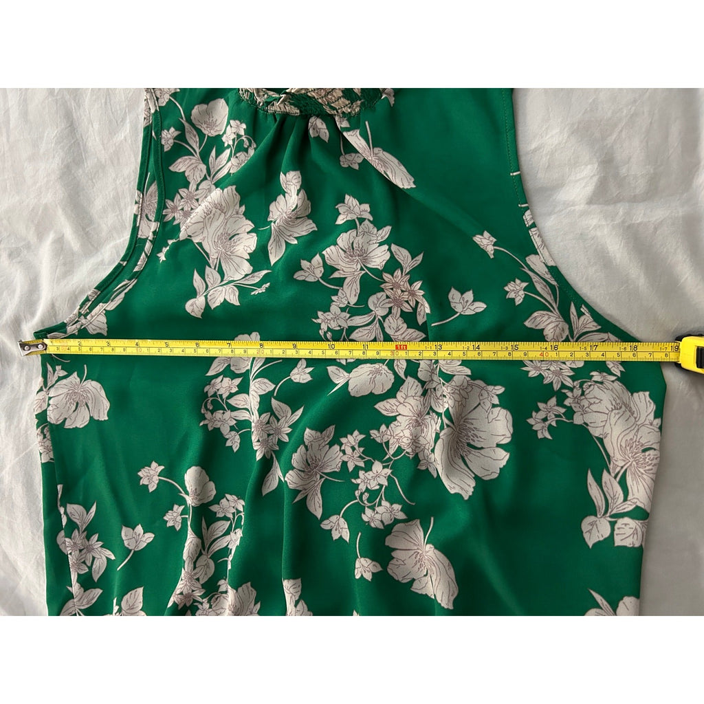Sienna Sky Green Floral Top – Smocked Neck, Sleeveless, Loose Fit Blouse Size M 