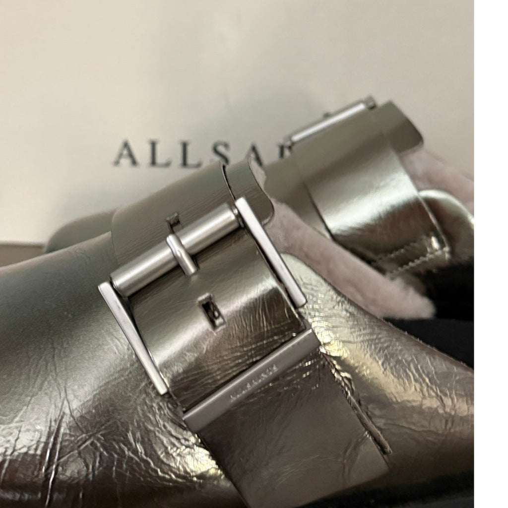 AllSaints Eris Mule Gun Metal Grey Lambskin Size 8 NIB Women’s Shoes Retail $349