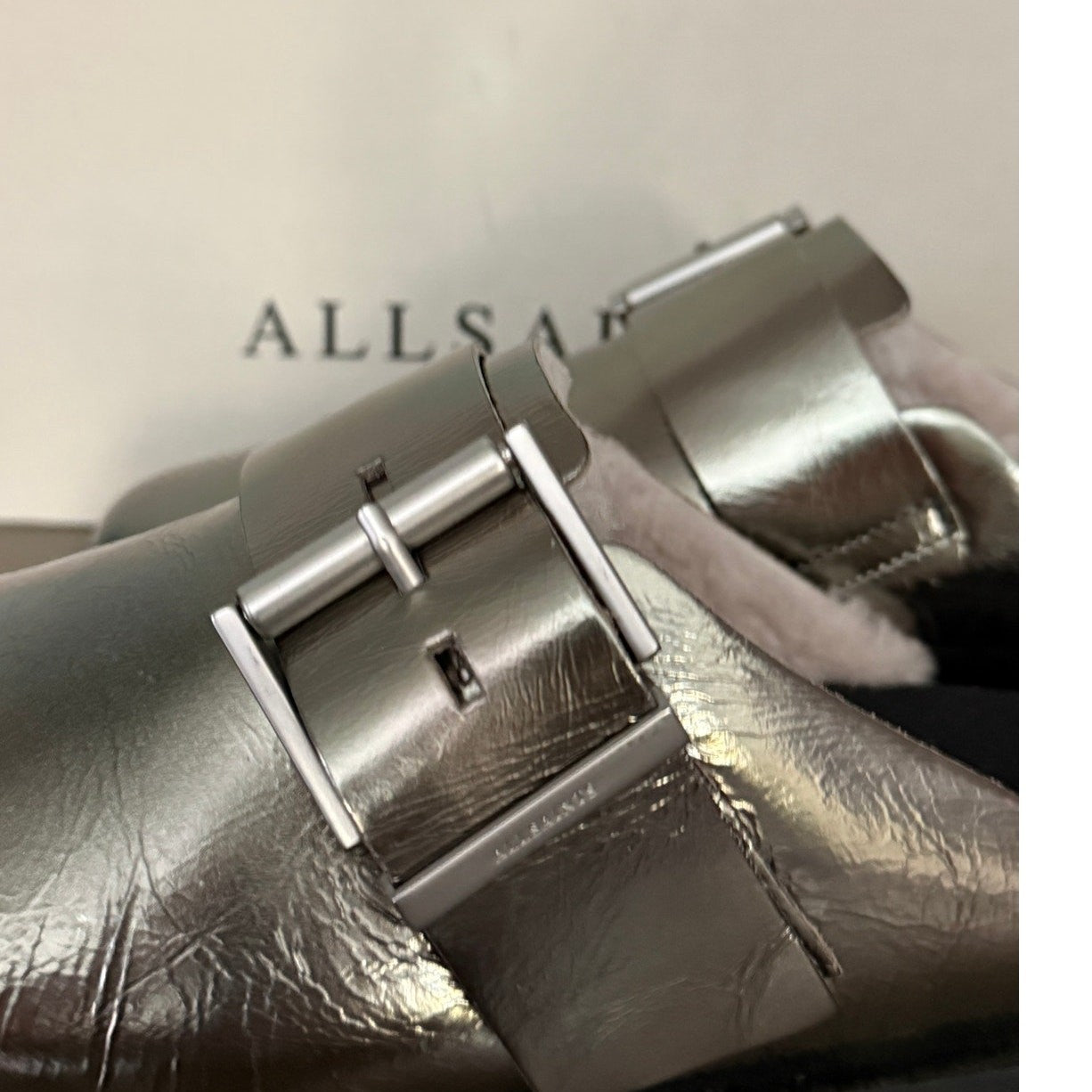 AllSaints Eris Mule Gun Metal Grey Lambskin Size 8 NIB Women’s Shoes Retail $349