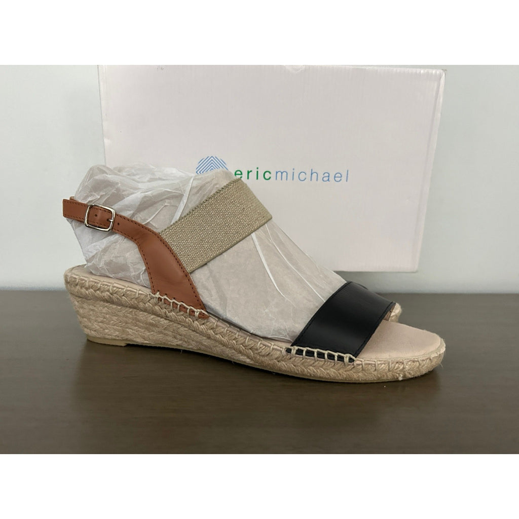 Eric Michael Lulu Two Tone Elastic Strap Sandals Black & Tan Women's Size 11 EUC