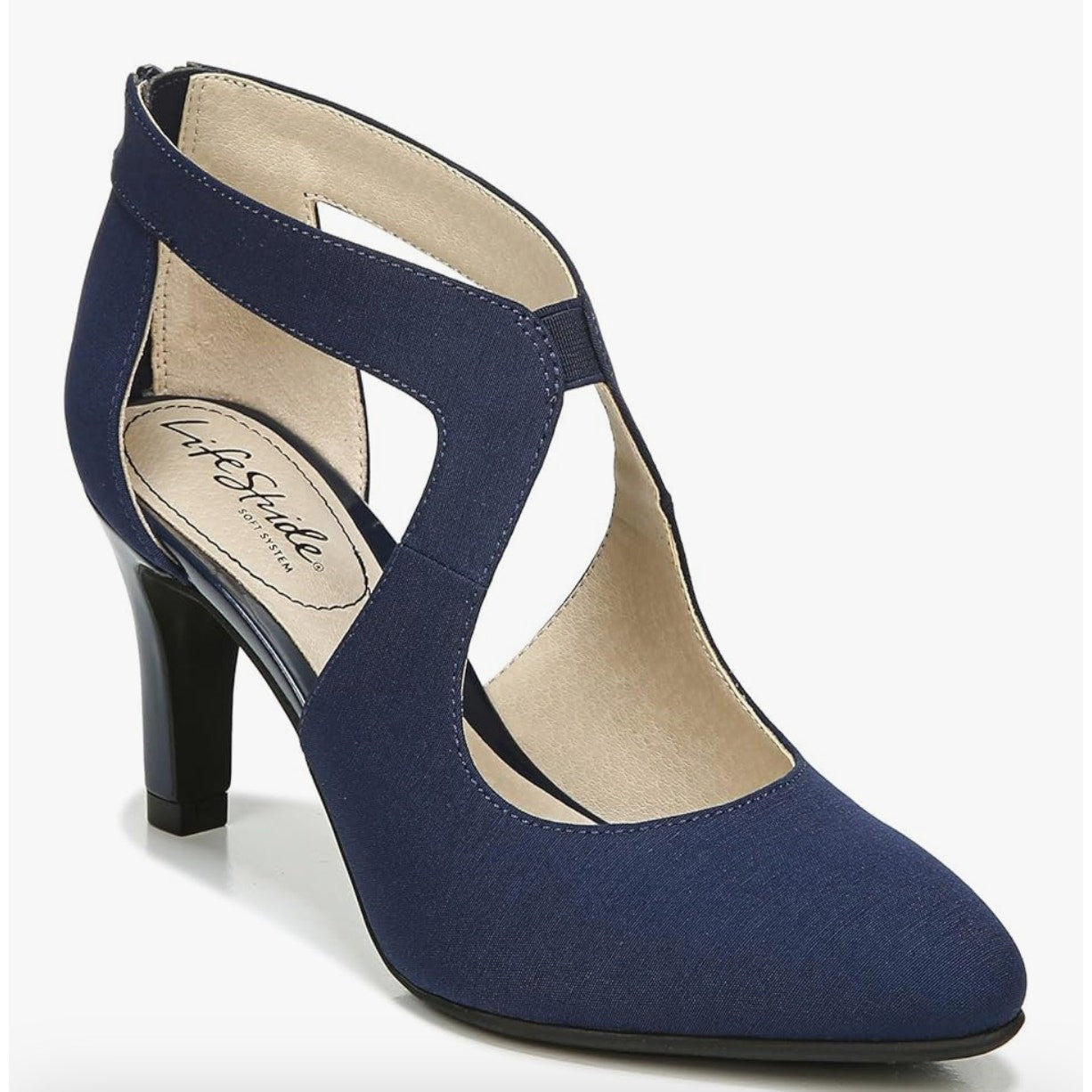 Lifestride Giovanna 2 Pump Heel Sandals Navy Blue 8.5 Wide EUC