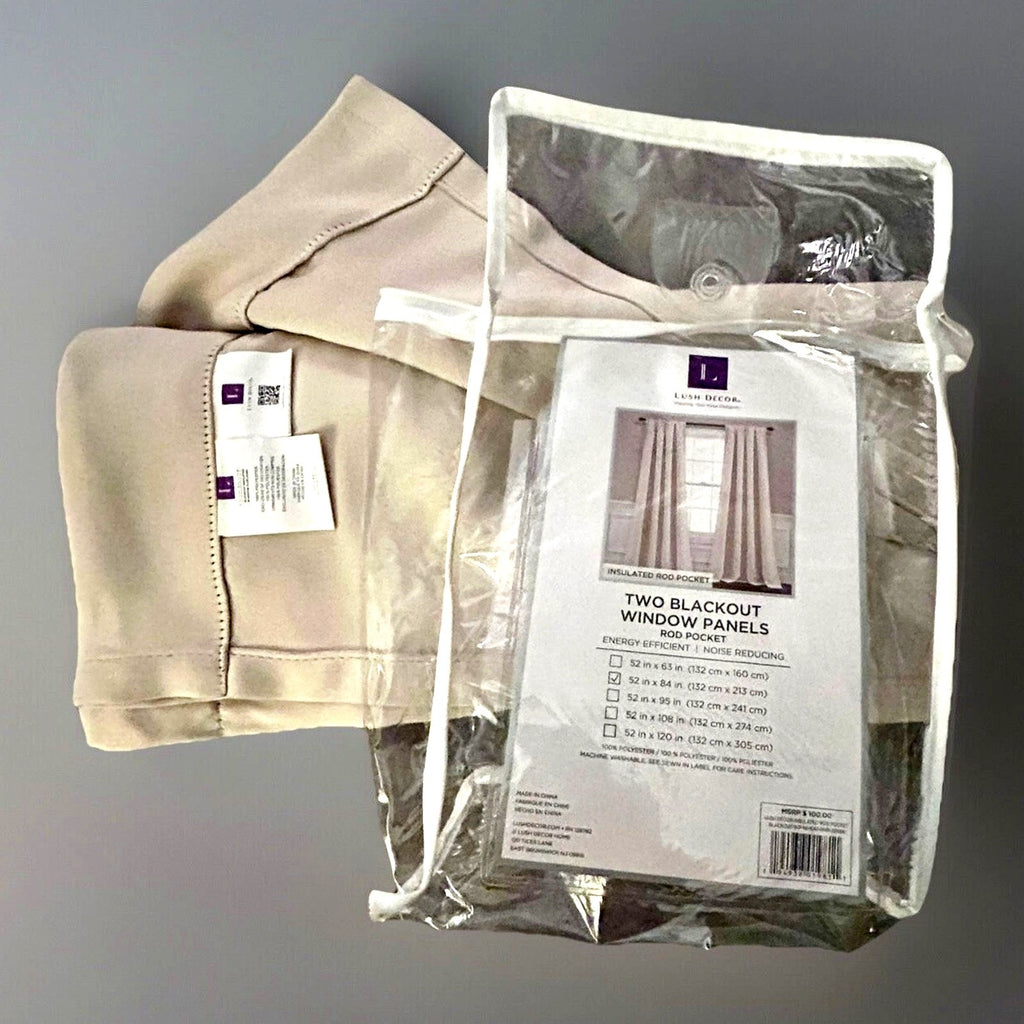 Set of Blackout Curtains 52 x 84 Insulated, Back Tabs, 2 Panels Wheat Tan NEW