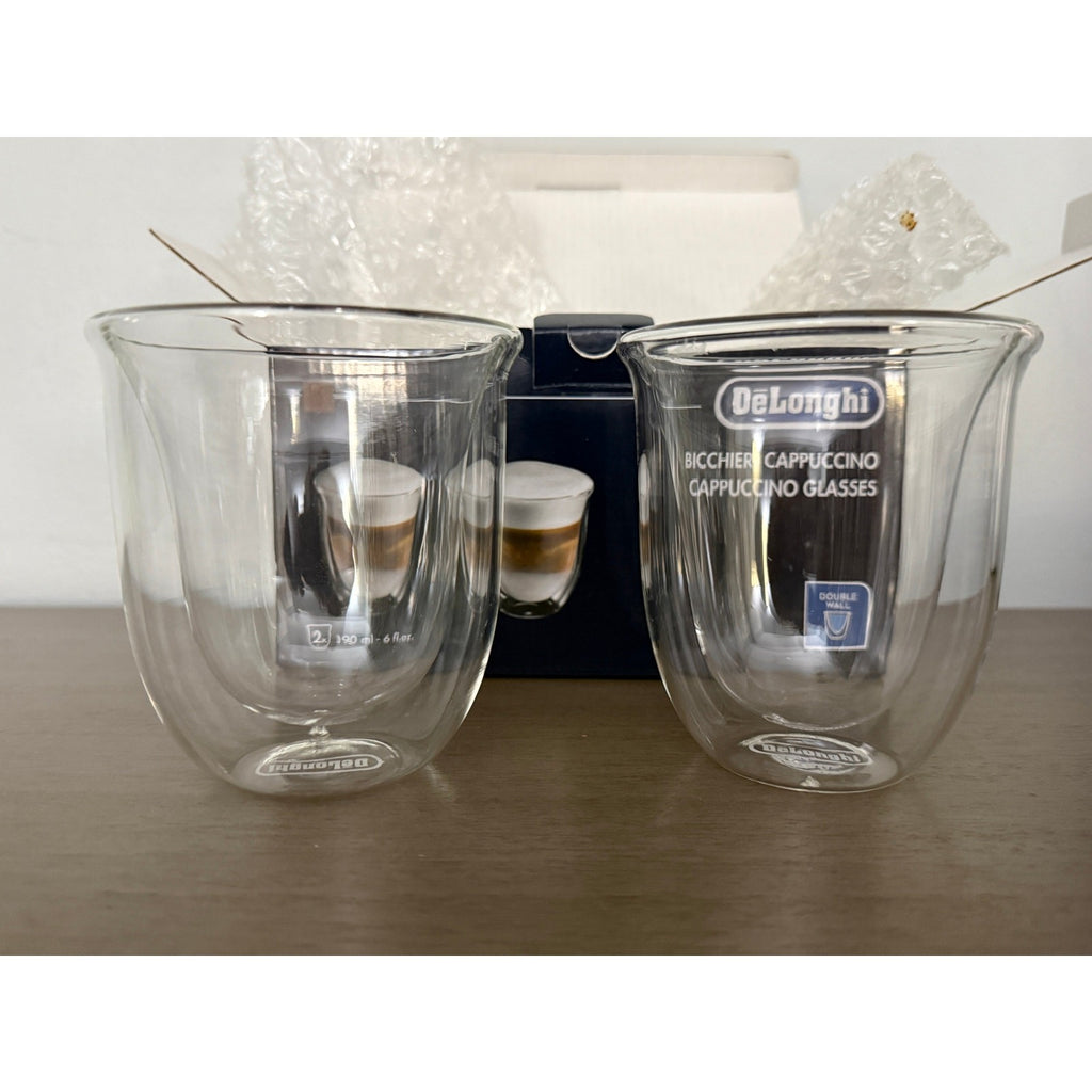 DeLonghi Double Walled Thermo Cappuccino Glasses, Set of 2 NIB