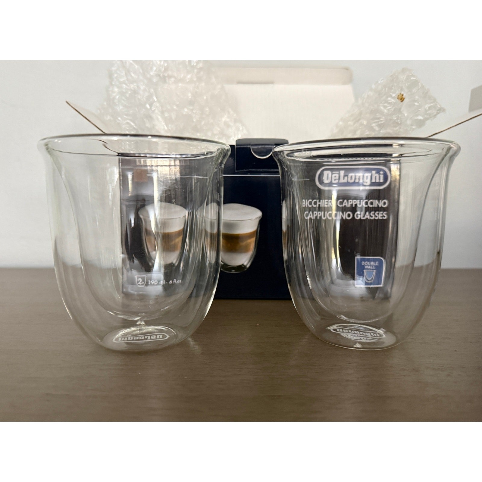 DeLonghi Double Walled Thermo Cappuccino Glasses, Set of 2 NIB