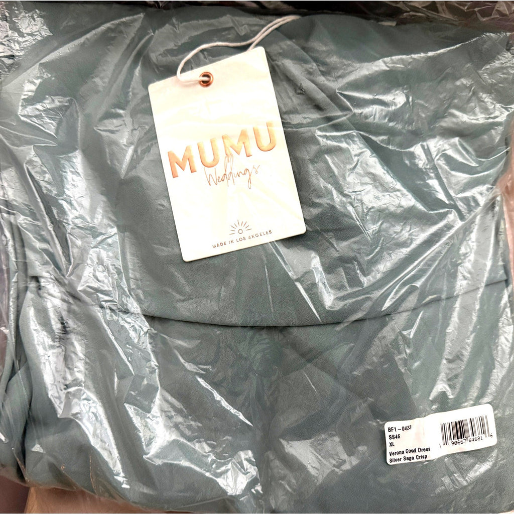 Show Me Your Mumu Verona Cowl Neckline Midi Slip Dress Silver Sage Crisp Sz XL 