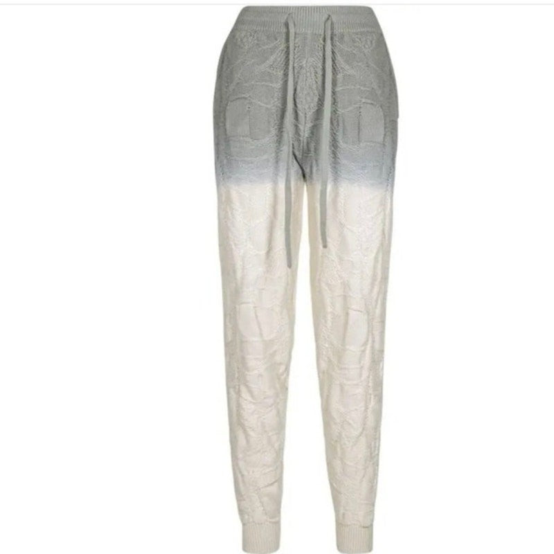 NWT Twenty Montreal Womens Crossover Knit Gradient Joggers Gray / Cream Sz Small