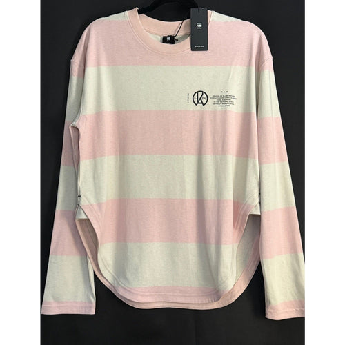 90's G‑Star RAW Striped Graphic Rugby Long Sleeve PYG Stripe Pink & Cream Sz S