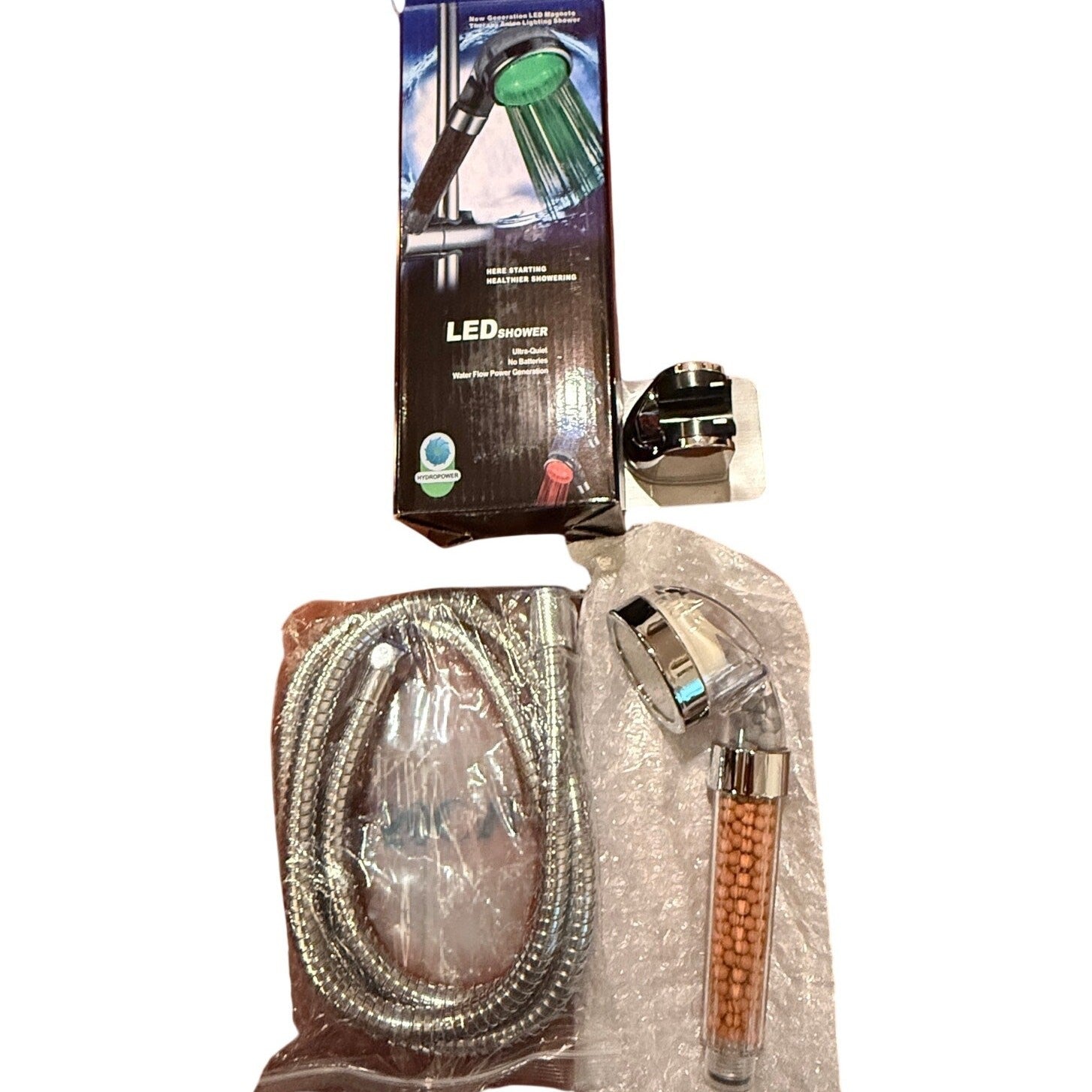 LED High Pressure Shower Head 7‑Color Changing | Filtration Beads | Handheld Kit