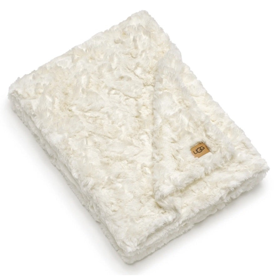 UGG Adalee Natural White Faux Fur Throw Blanket 50 x 70 Cozy Textured Luxury NIB