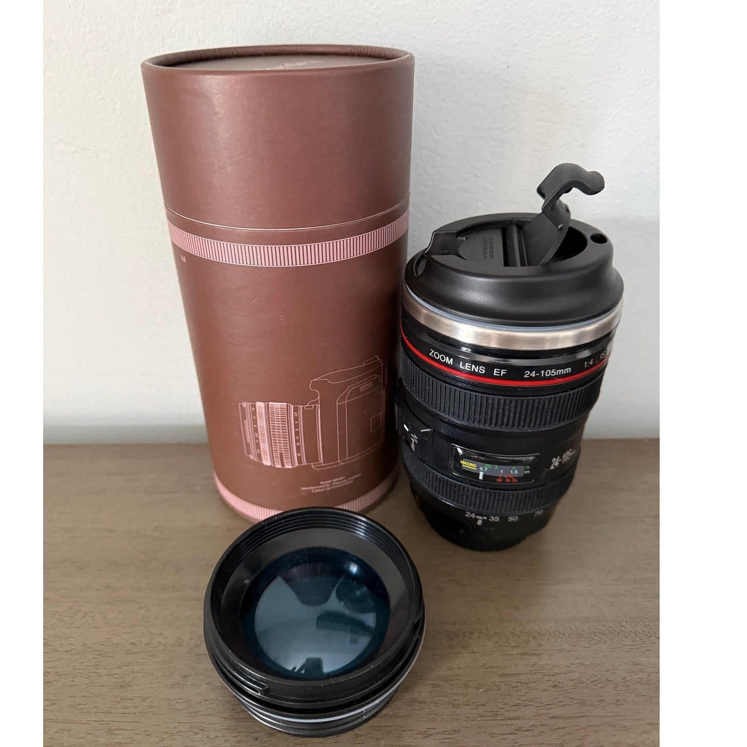 Camera Lens Coffee Mug 2 Lids Stainless Steel Camera Lens Cup Great Gift NEW 