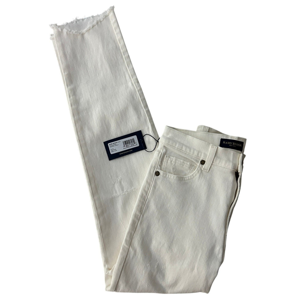 New Ramy Brook, Langley, Lightly Distressed Crop Jeans, Ivory Shark White, Sz 24