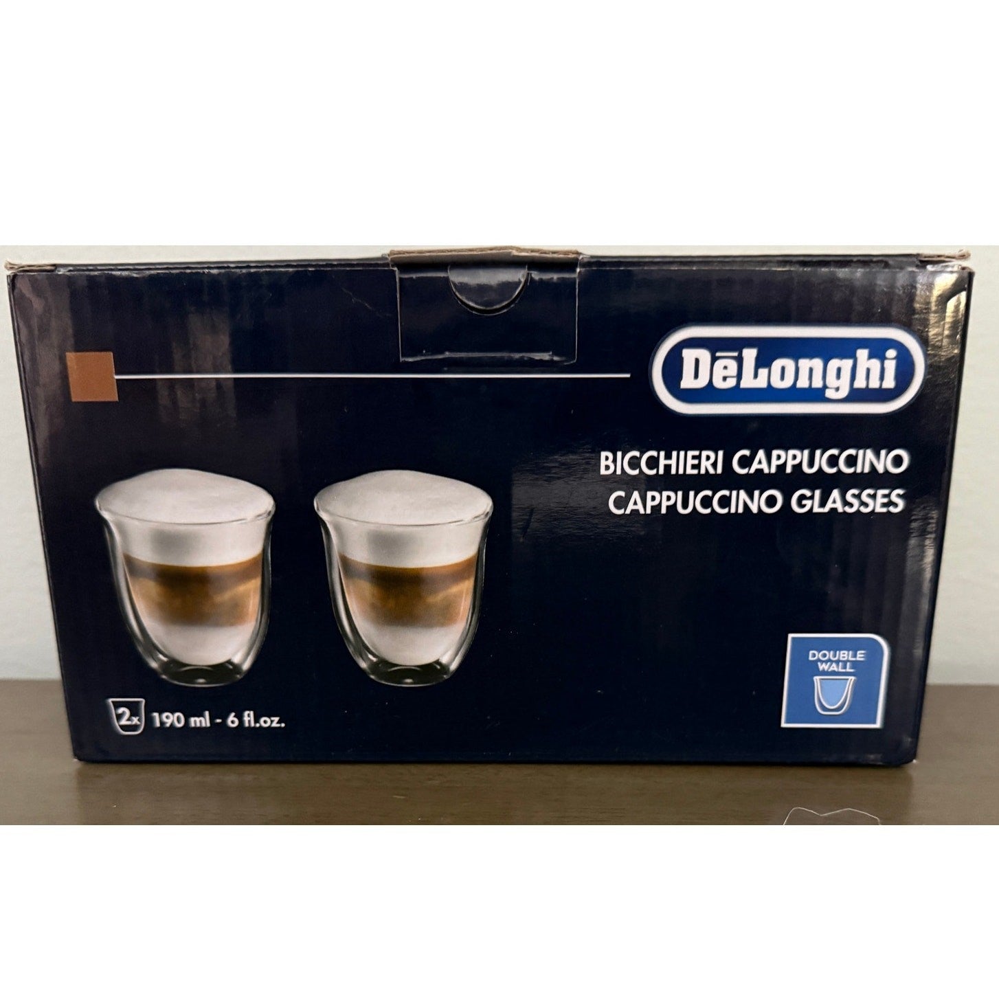 DeLonghi Double Walled Thermo Cappuccino Glasses, Set of 2 NIB