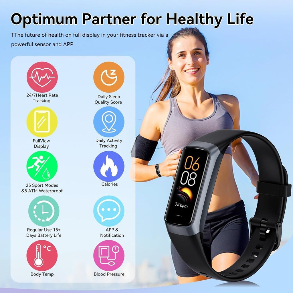 Smart Watch 1.1 AMOLED Fitness, Steps, Heart Rate, Sleep Tracker Bracelet BLACK