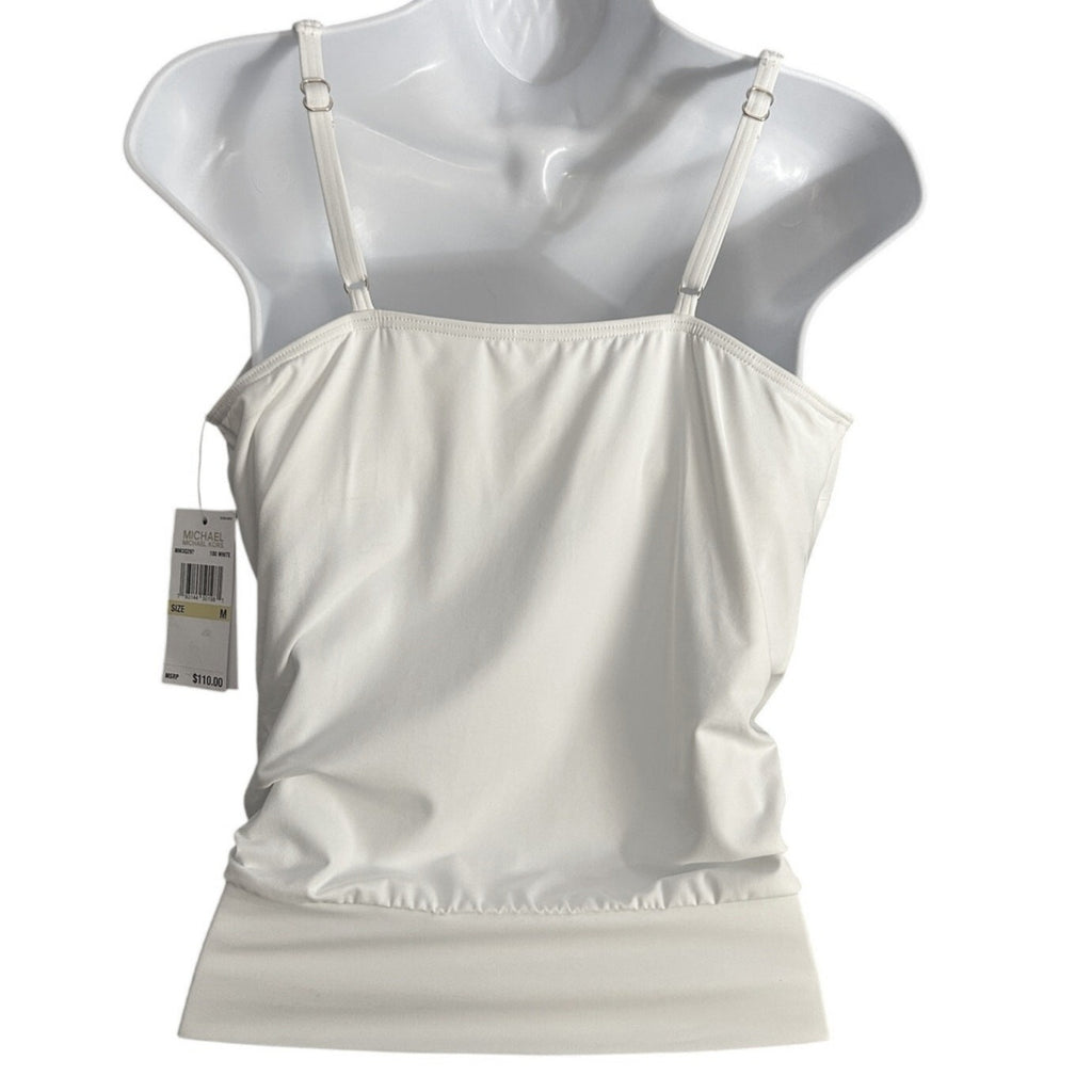 NEW Michael Kors Tankini Swim Top – Size M, White, Tie Front Gold Grommet Detail