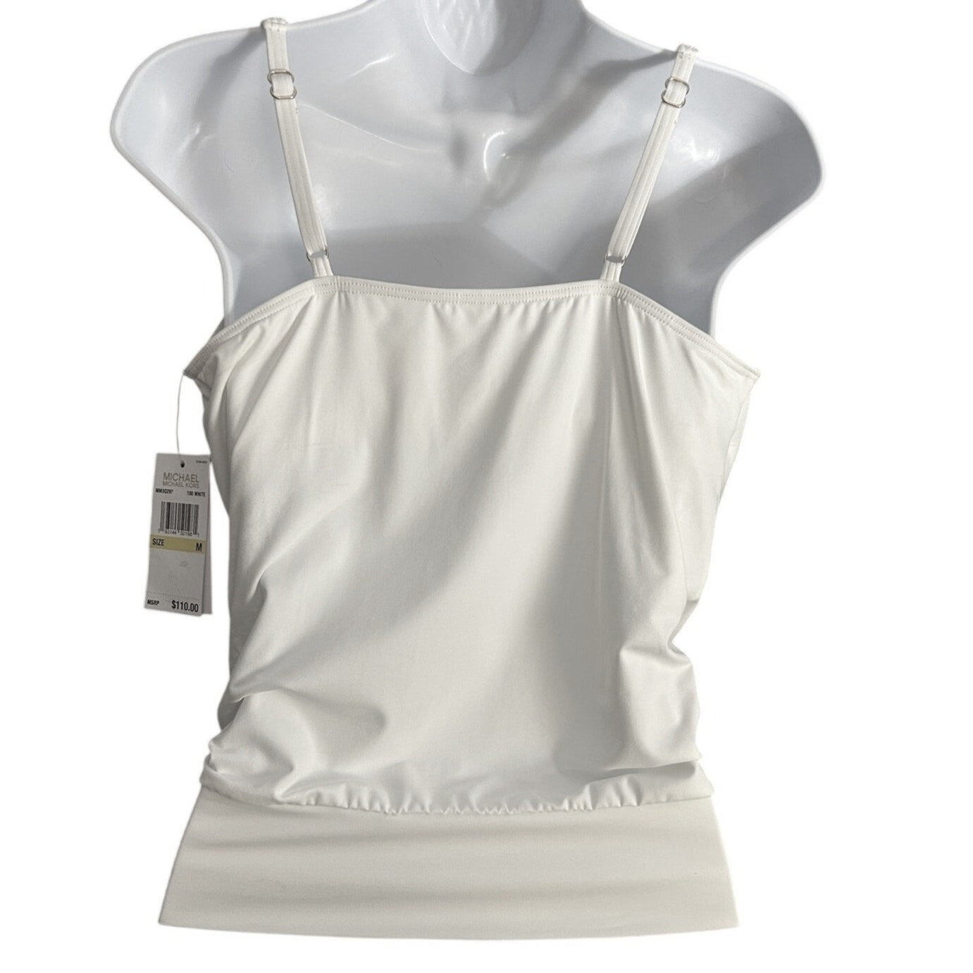 NEW Michael Kors Tankini Swim Top – Size M, White, Tie Front Gold Grommet Detail