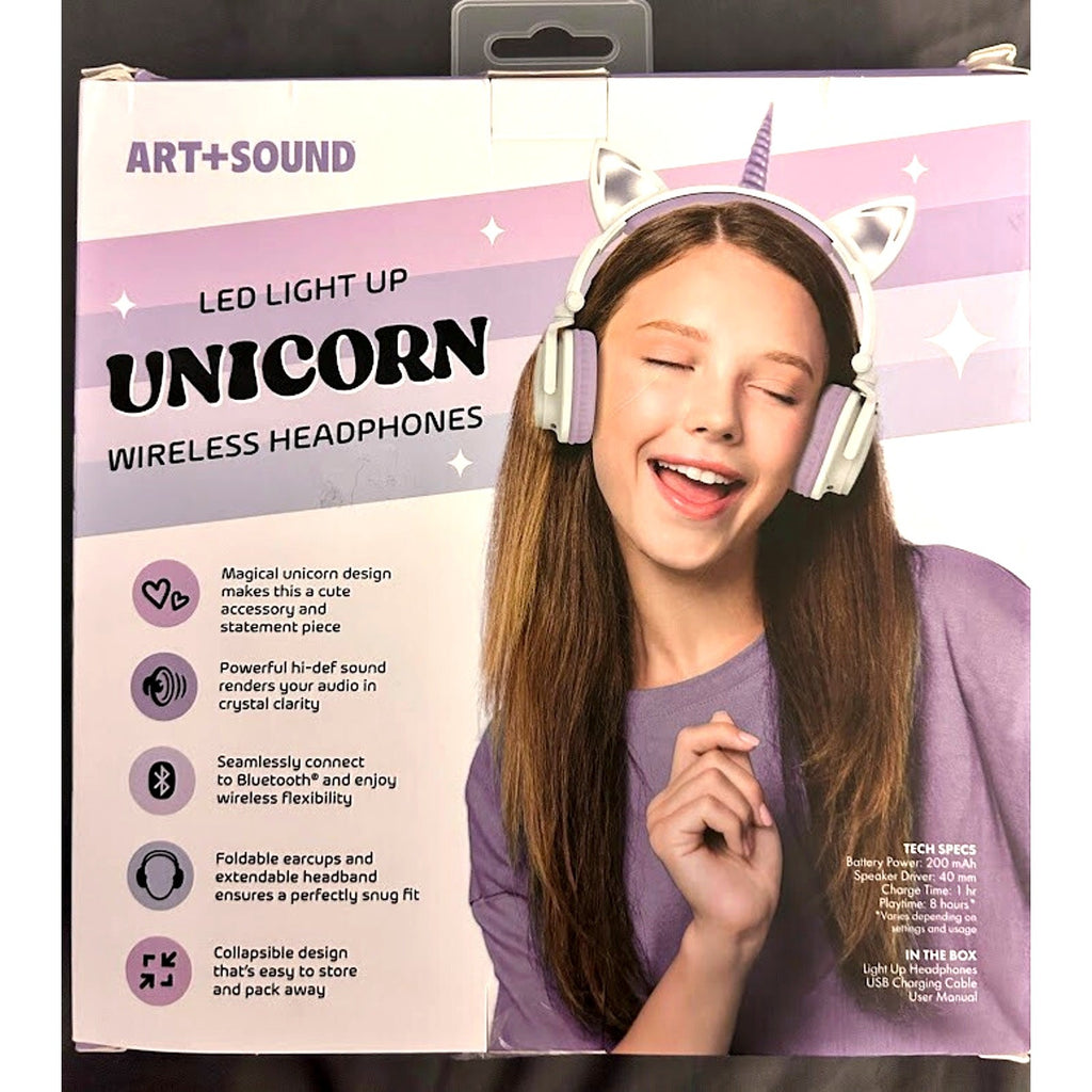 CUTE Unicorn Wireless LED Headphones Bluetooth 8hr Over Ear Headset w/ Mic NEW