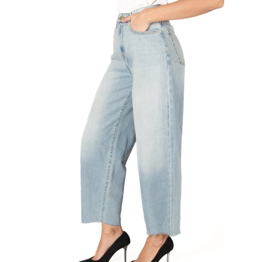 Fidelity Delilah Barrel Jeans Angel Blue Raw Hem Denim USA Made 25/26 