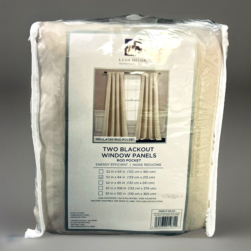 Set of Blackout Curtains 52 x 84 Insulated, Back Tabs, 2 Panels Wheat Tan NEW