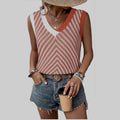 Womens Chevron V Neck Sleeveless Knit Size M Cream / Burnt Orange New NWOT