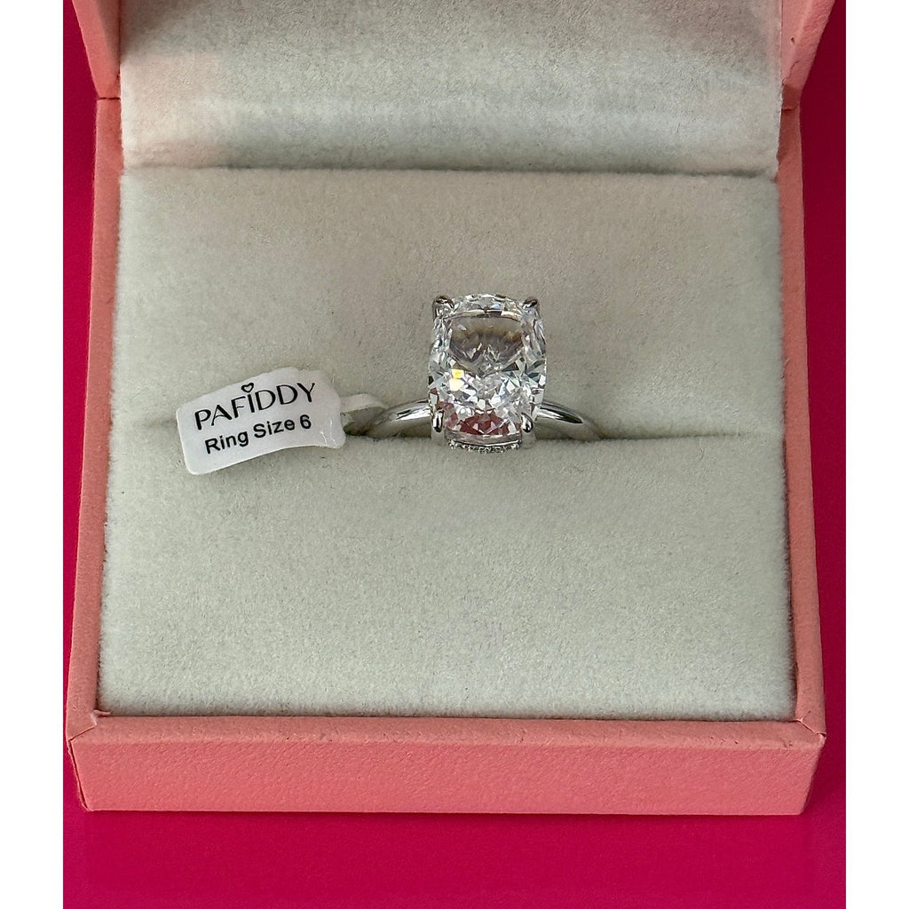 Paffidy 3.5ct D Color Moissanite Cushion Solitaire Ring Size 6 | S925 Silver NEW