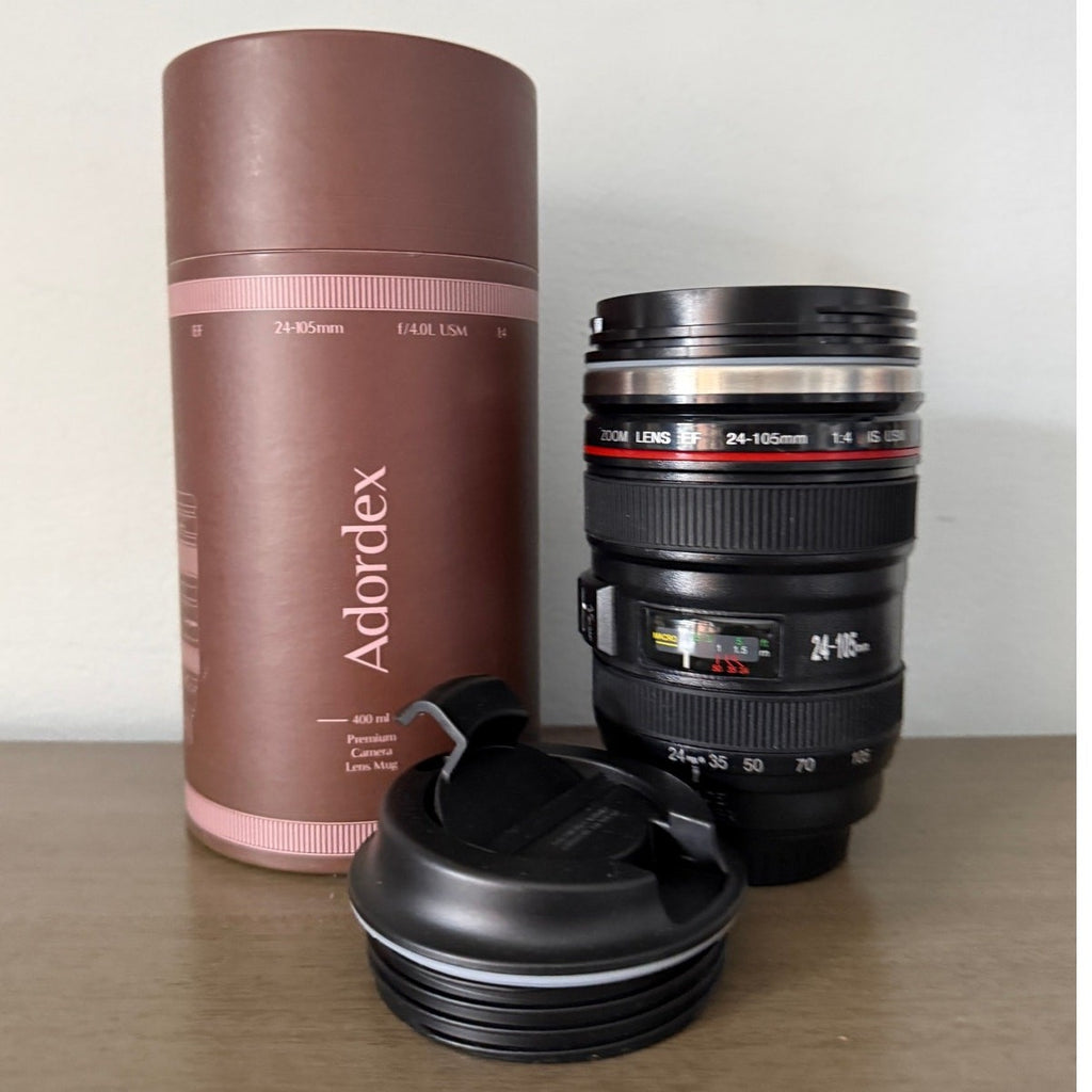Camera Lens Coffee Mug 2 Lids Stainless Steel Camera Lens Cup Great Gift NEW 