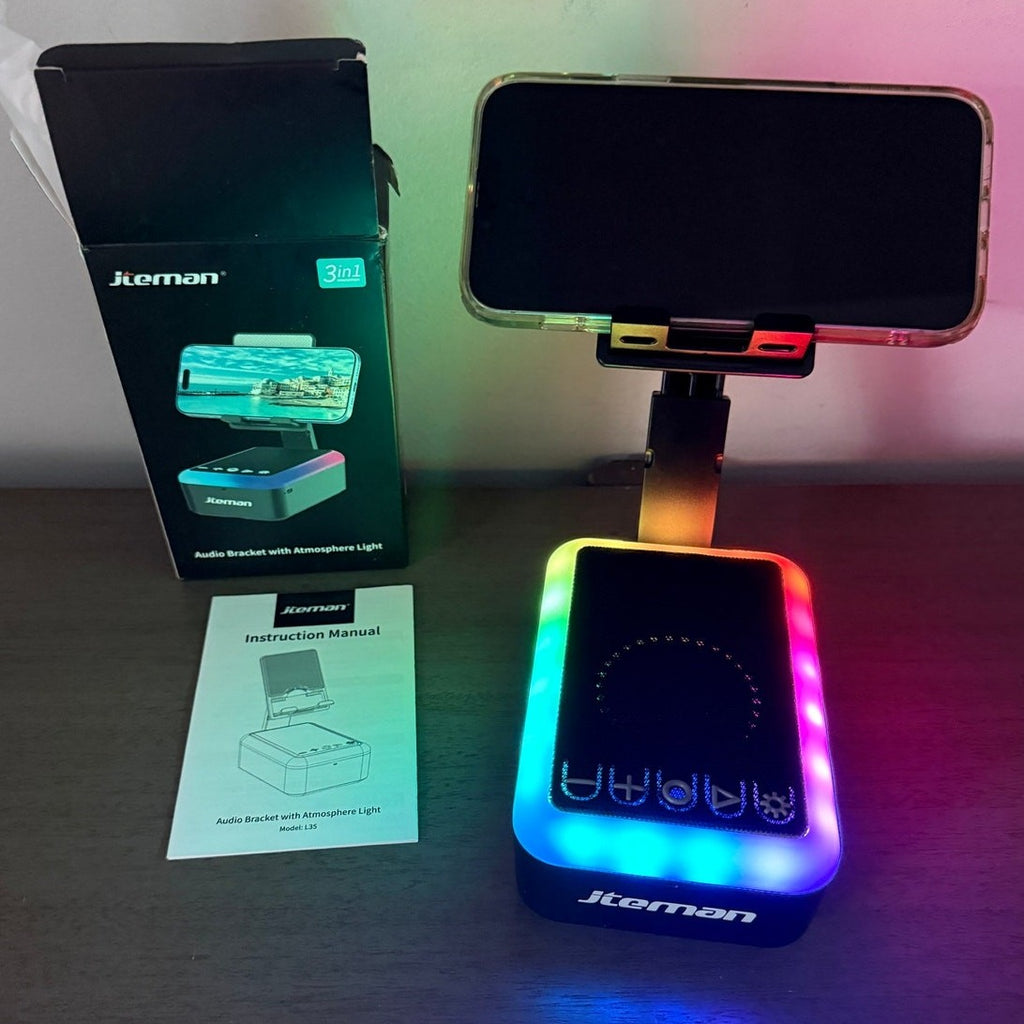 Jieman L35 3‑in‑1 Bluetooth Speaker Phone Stand w/ Sound‑Reactive LED Lights NIB