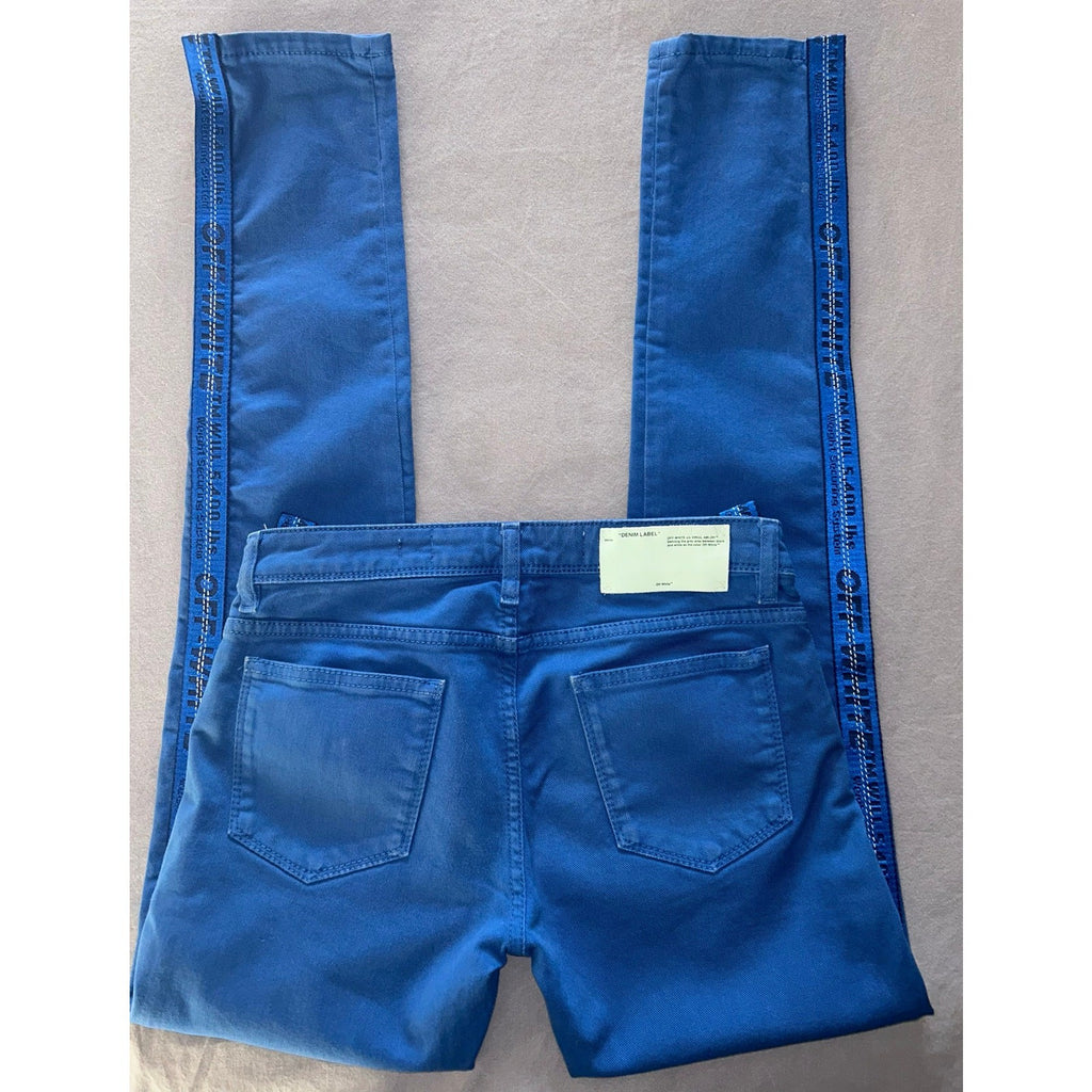 Authentic Off-White Bold Blue Skinny Jeans - Designer Streetwear Size 26 EUC