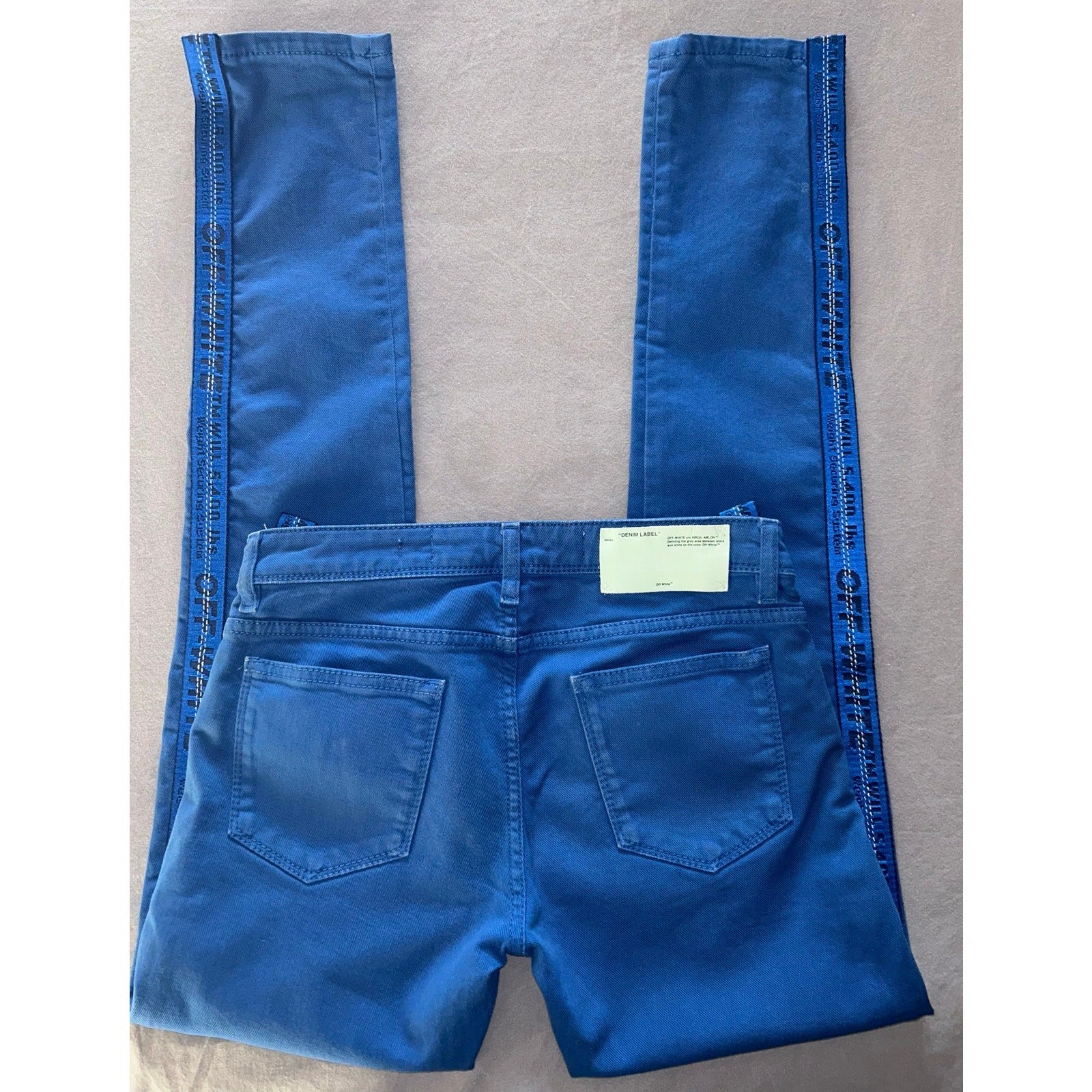Authentic Off-White Bold Blue Skinny Jeans - Designer Streetwear Size 26 EUC