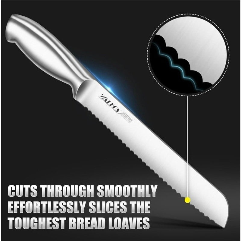 Walfos 8" Pro Premium Stainless Steel Ultra-Sharp Serrated Knife w/ Sheath NIB