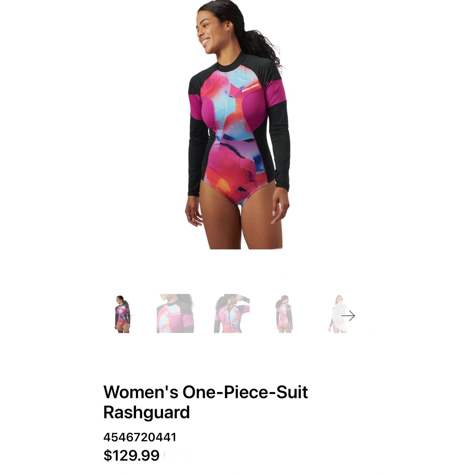 Women's Sea-Doo 1 Piece Long Sleeve Rashguard 50 UV Protection Violet Sz Lg NWT