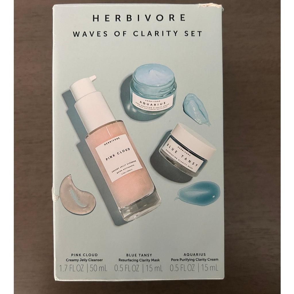 Herbivore Skincare Gift Set Pink Cloud Cleanser Blue Tansy Mask Aquarius Cream
