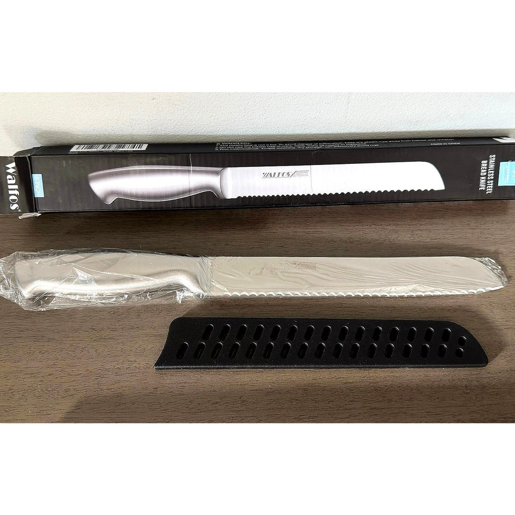 Walfos 8" Pro Premium Stainless Steel Ultra-Sharp Serrated Knife w/ Sheath NIB