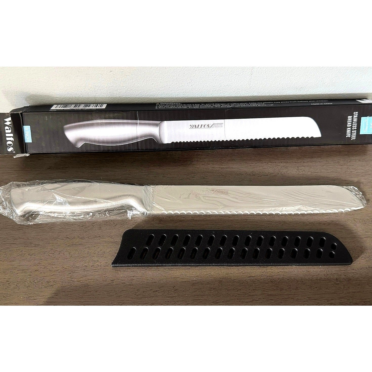 Walfos 8" Pro Premium Stainless Steel Ultra-Sharp Serrated Knife w/ Sheath NIB