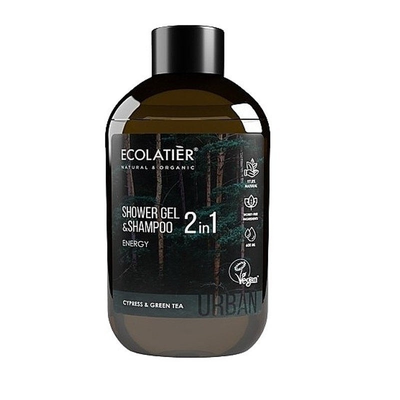 Ecolatier Cypress and Green Tea 2-in-1 Body Wash Men & Shampoo 20.3 Fl Oz
