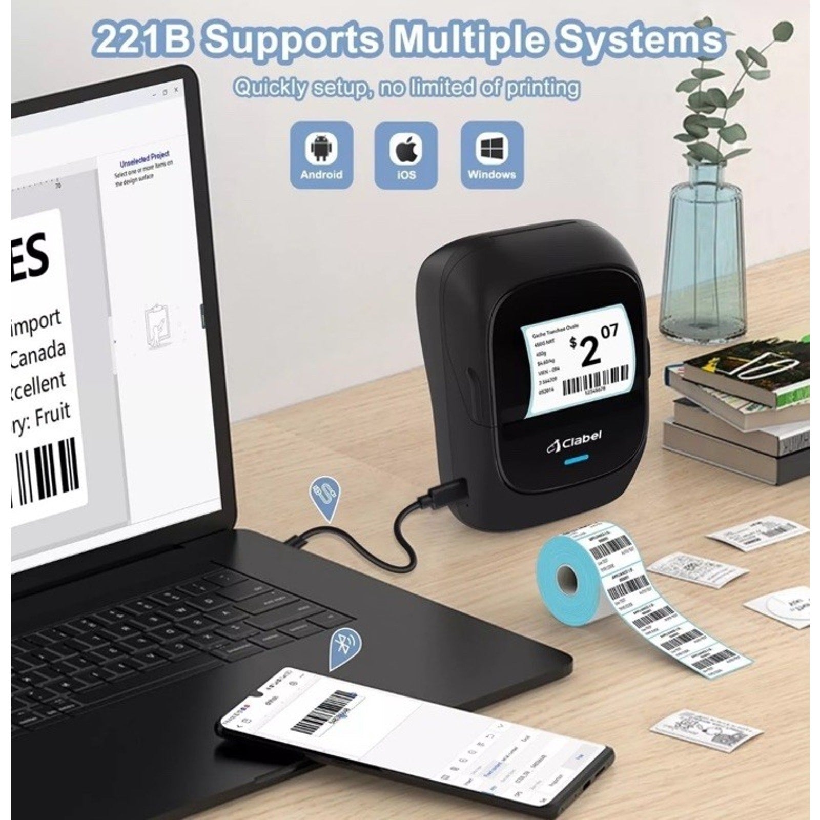 Thermal Portable Bluetooth Label Maker Machine App Templates Labels Sz 78"-1.96"