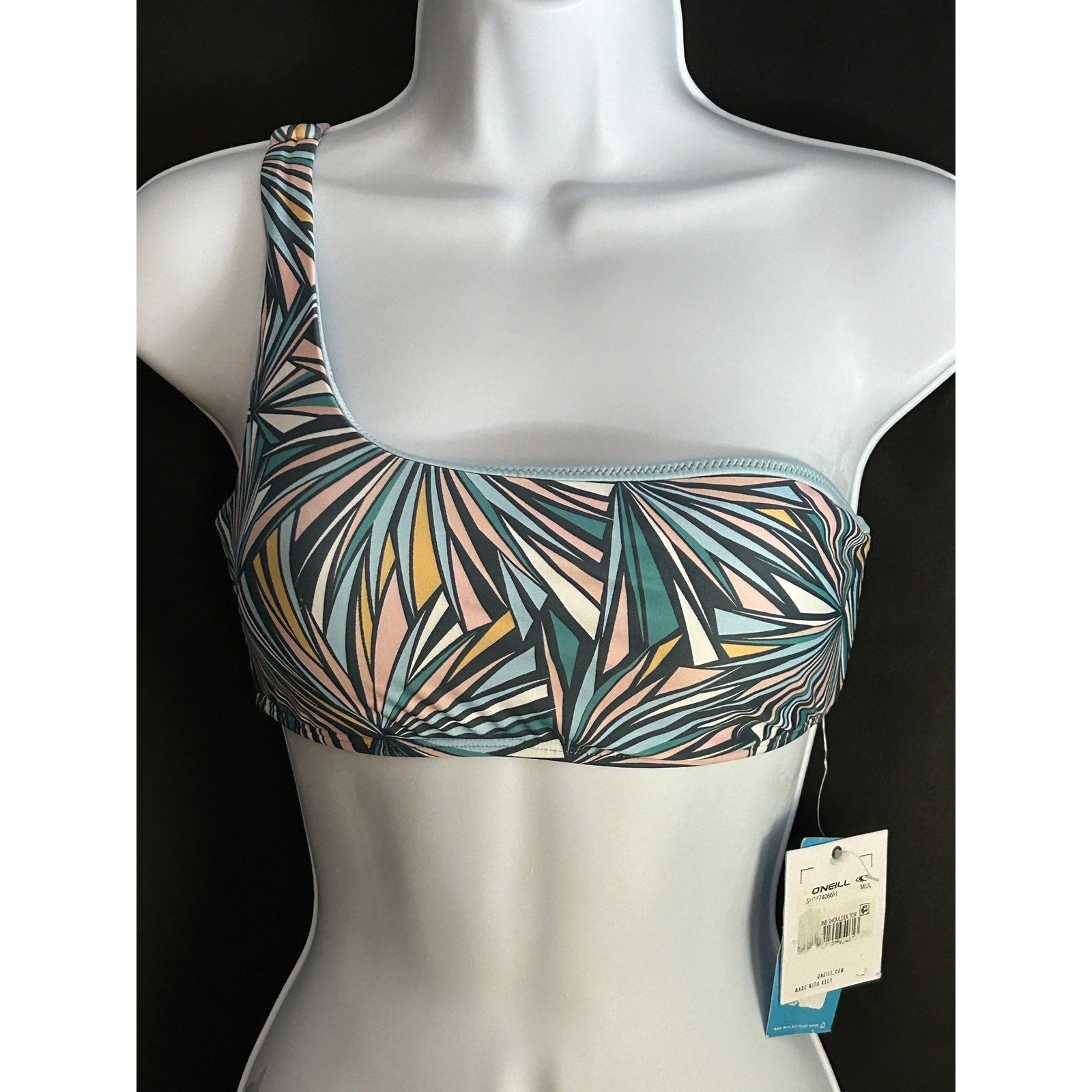 O'Neill One Shoulder Bikini Top – Shades Blues w/ Accents Swimwear Sz Small NWT