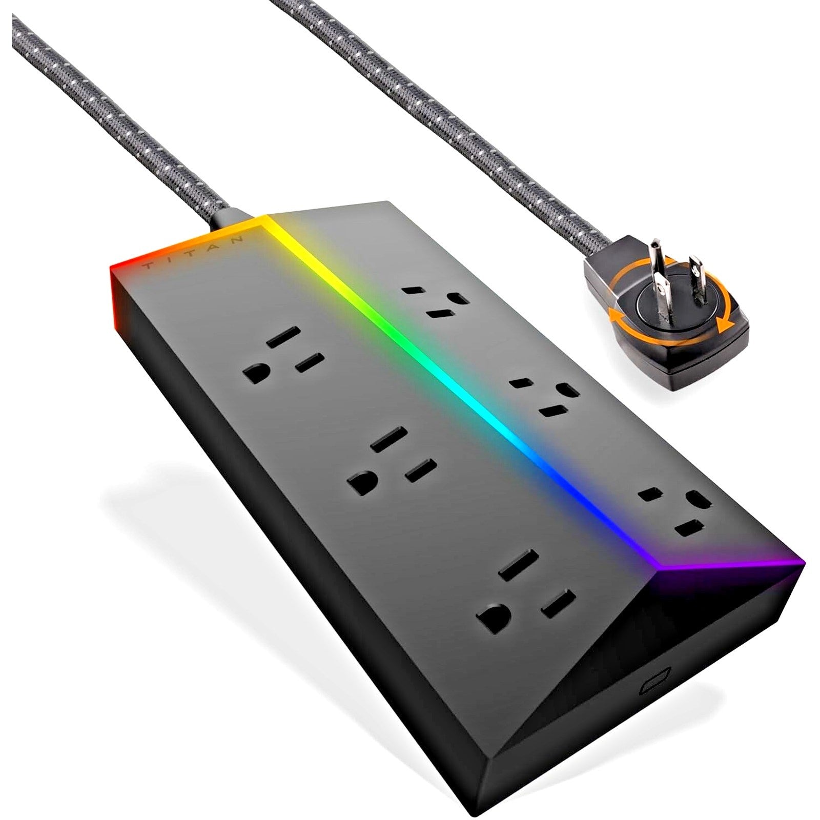 Titan LED 6-Outlet Surge Protector 4ft Braided Extension Cord W/Light Strip NEW