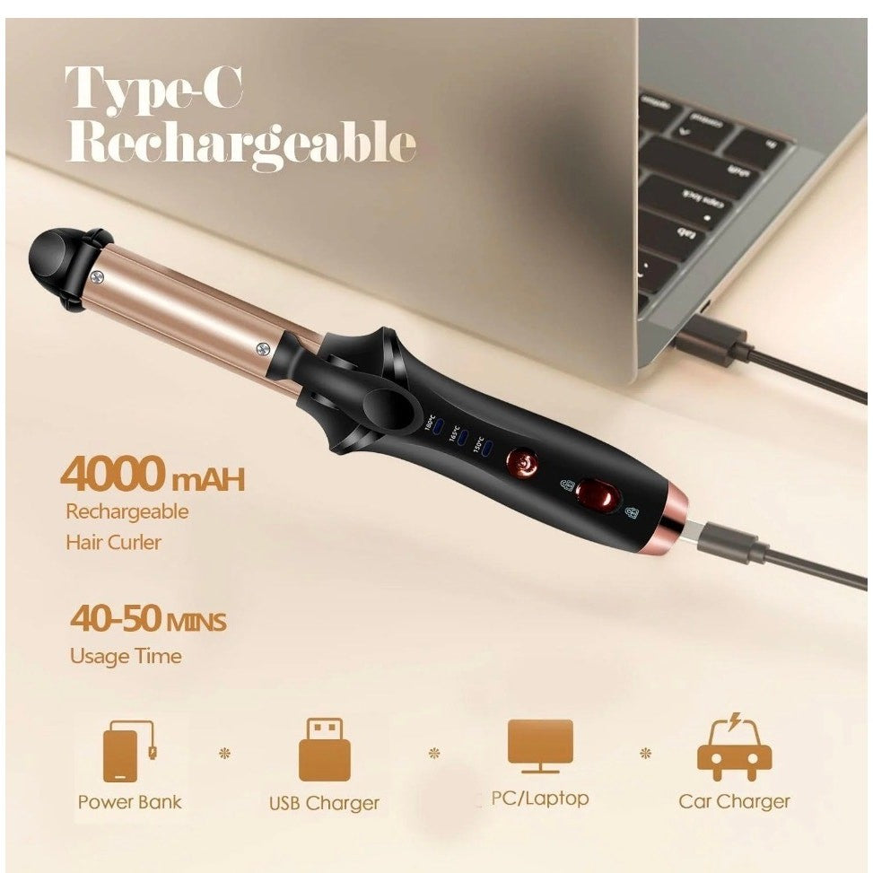 Cordless Ceramic Hair Straightener Curler Compact Portable Rechargeable Travel 
