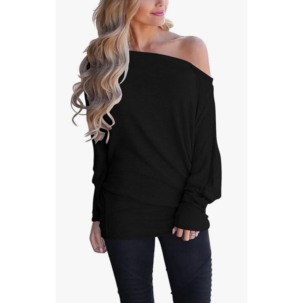 Potesky Womens Pullover Long Sleeve Off Shoulder Bat Wing Sleeves IVORY Size L