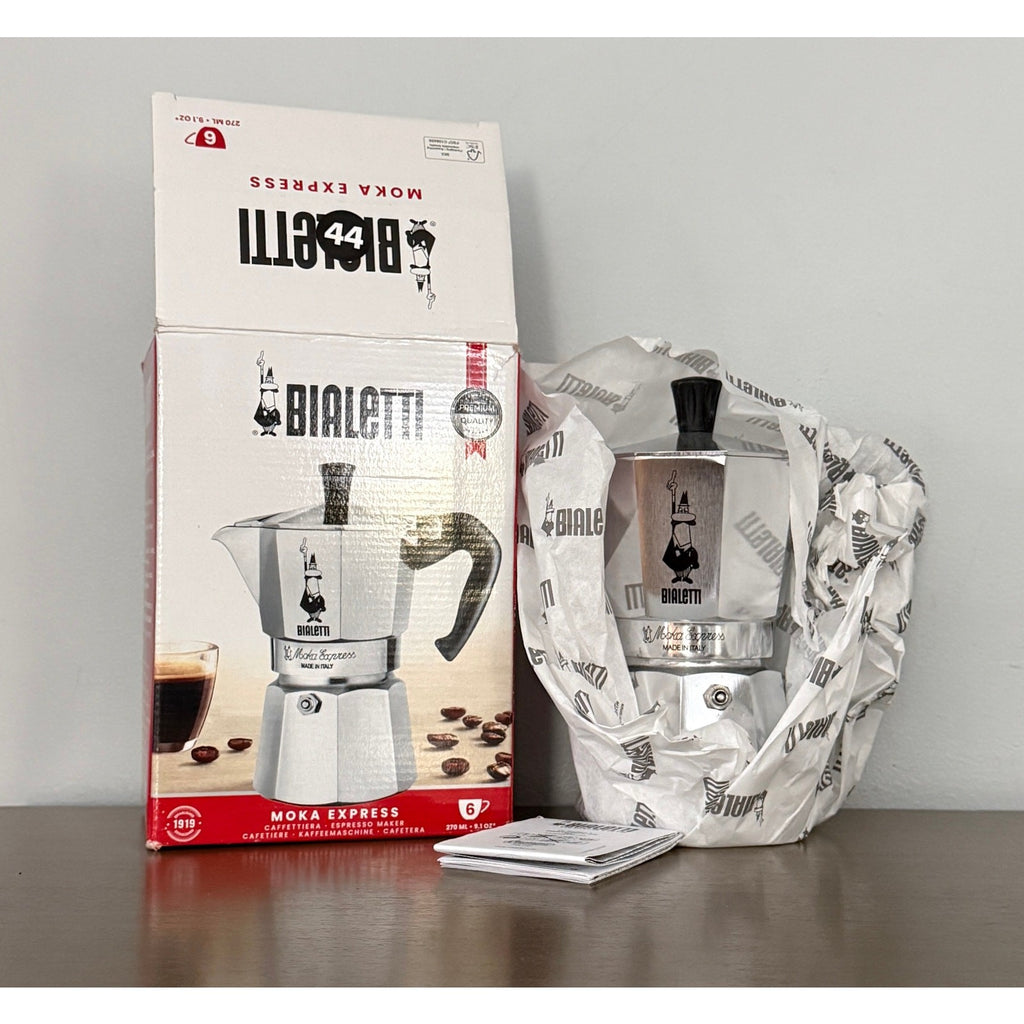 Bialetti Moka Express Italian Stovetop Espresso Maker Natural Silver 6 Cups NIB